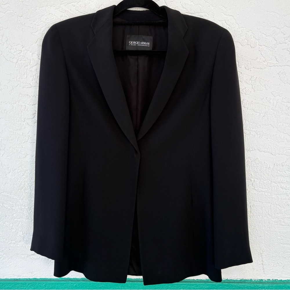 Giorgio Armani Vintage Pure Silk Concealed Snap Closure Blazer Black Size 38